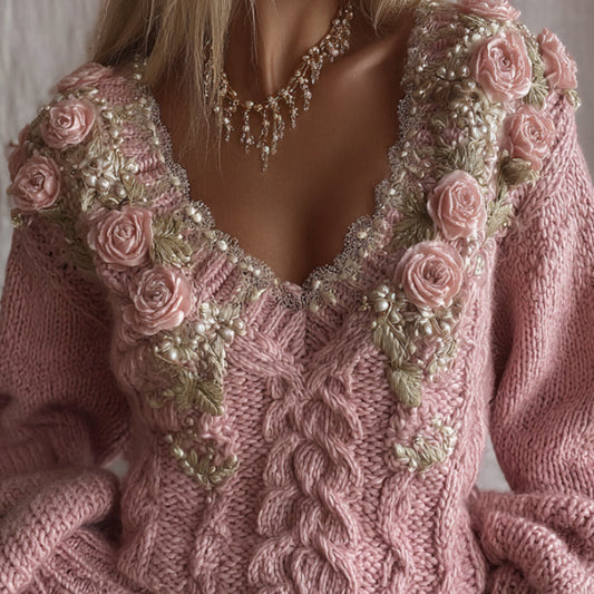 Camisola de Malha Trançada Rose Blossom - Lumiar Vintage